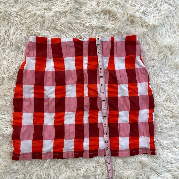 Judith March mini checkered skirt cotton blend red white burgundy size S - Picture 7 of 7